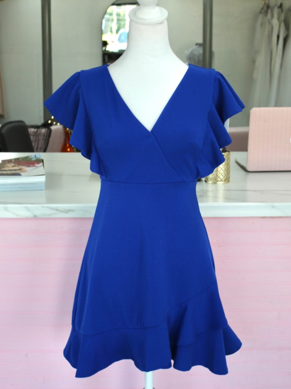 Midnight Doll -' Royal Blue Ruffle Sleeve mini Dress